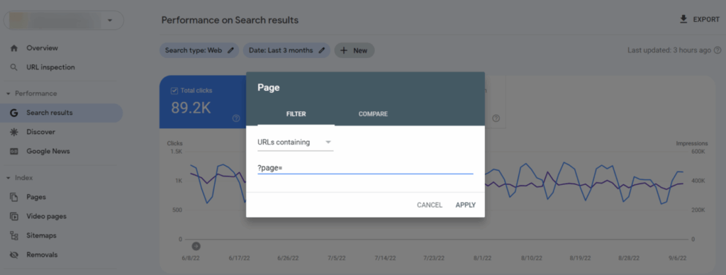 search results report in google search console