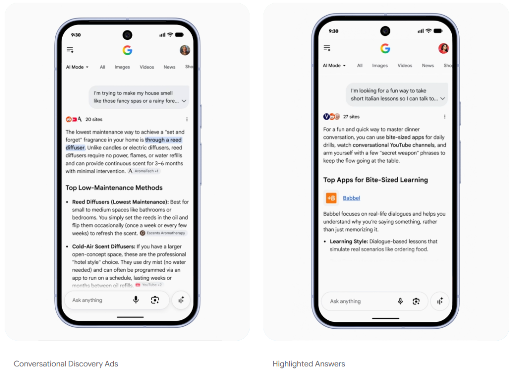 google conversational discovery ads vs. highlighted answers